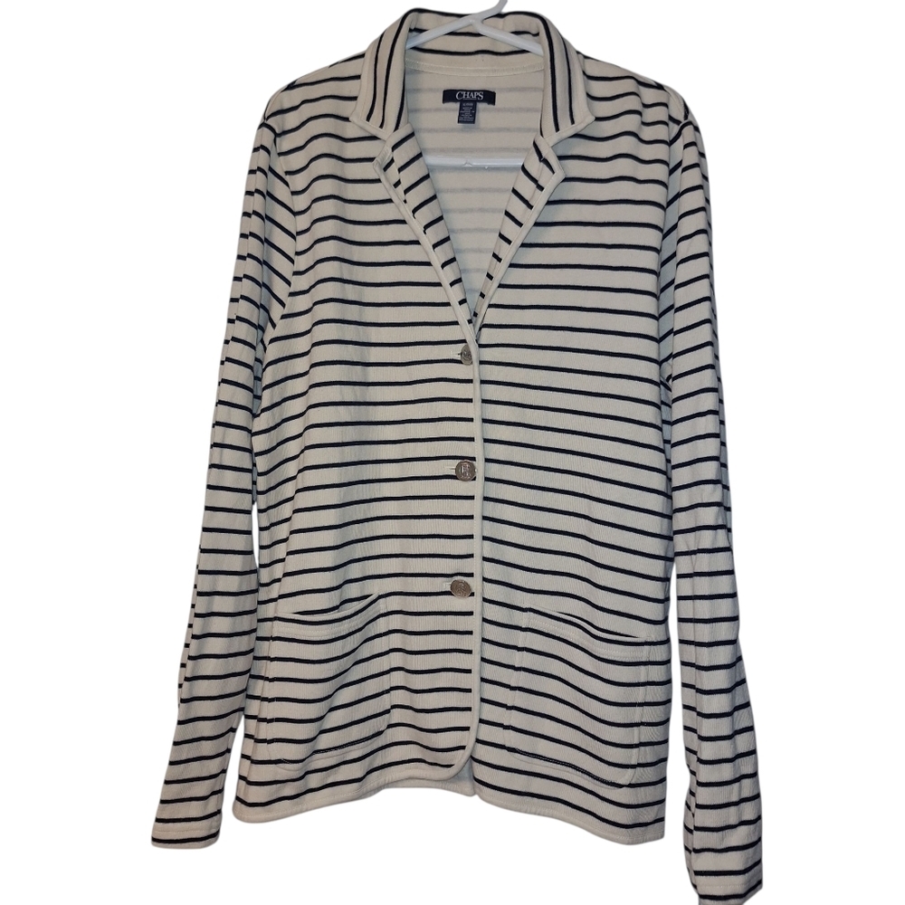 Chaps Women's XL Striped Stretch Knit Blazer Jacket Nautical Preppy